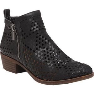 Lucky Brand Black Leather Basel Perforated Booties